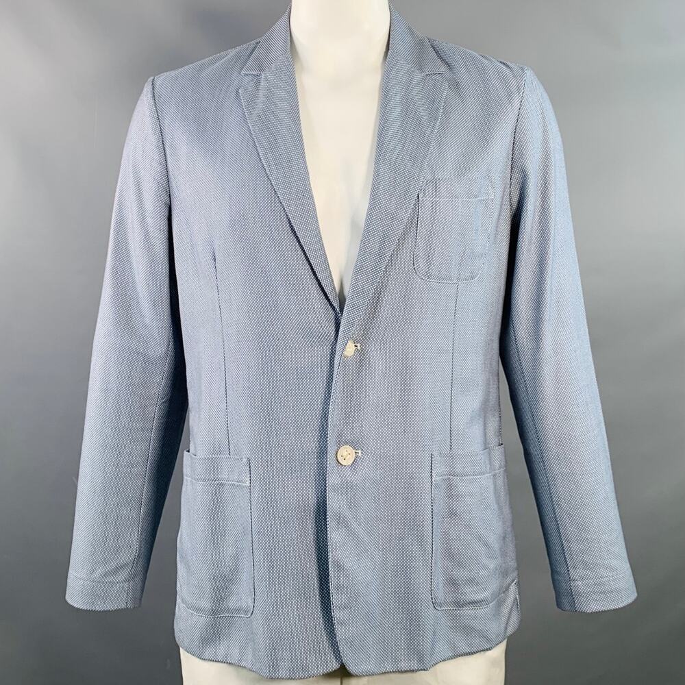 MYTHS Size 42 White Navy Nailhead Cotton Notch Lapel Jacket